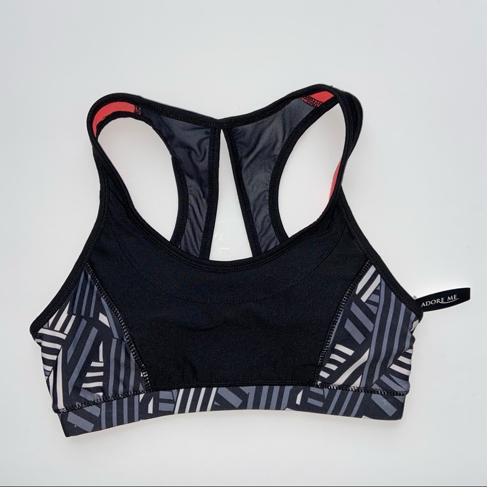 Adore Me Sport Bra Black Gray Geometric Print Racerback Size Medium
